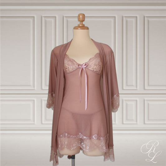 Babydoll con Bata de Tul Luna - Malva