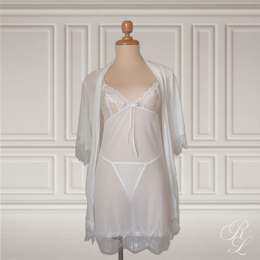 Babydoll con Bata de Tul Luna - Blanco